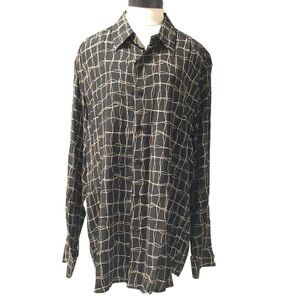 LIZ CLAIBORNE Black Abstract Grid Button-Up Blouse - Size XL (Women’s)